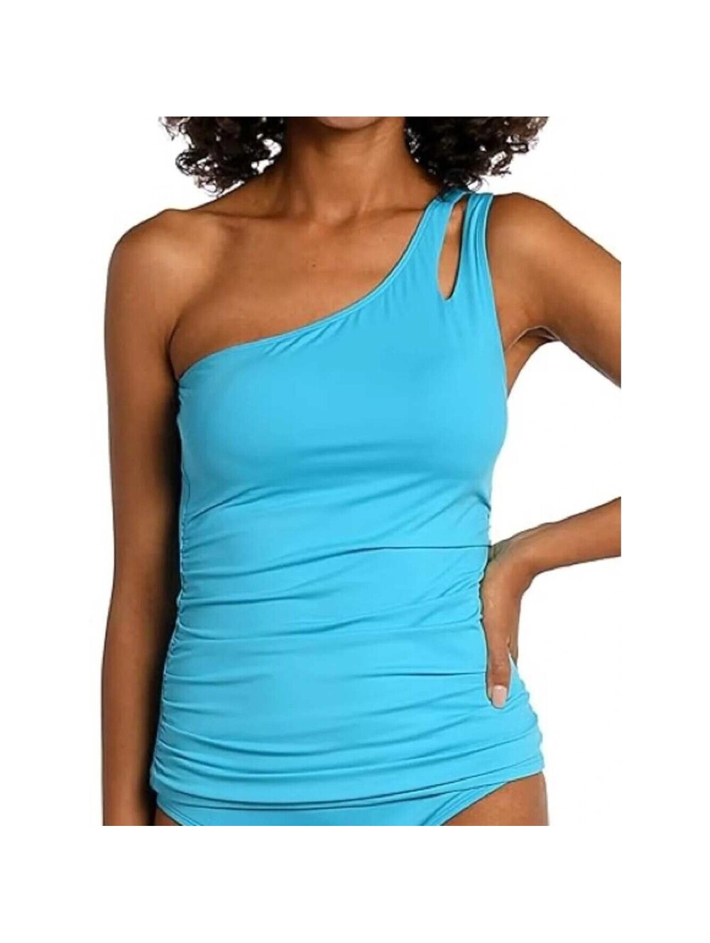LA BLANCA Island Goddess One Shoulder Tankini Swim Top Size 14 Tummy Control